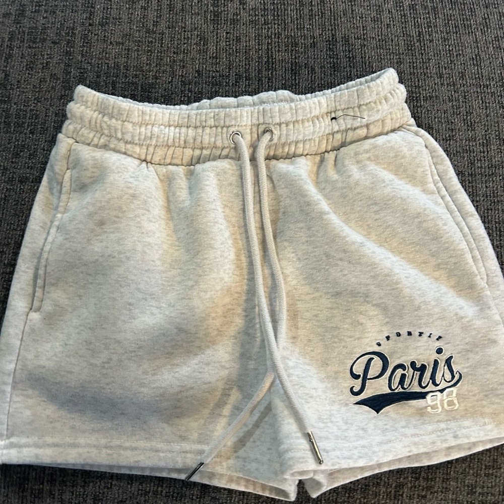 Gray Athletic Shorts with Elastic Waistband and Drawstrings